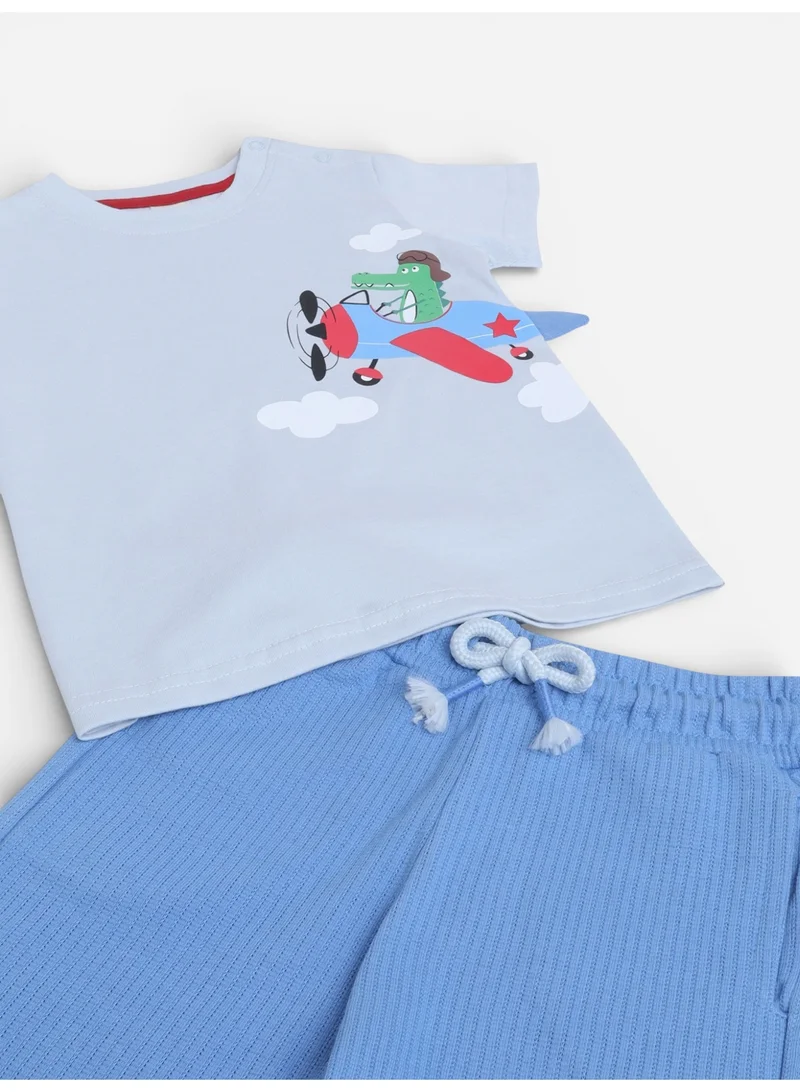 Victor And Jane  Infant Boys’ 2-Piece Set – Aeroplane Graphic T-Shirt & Drawstring Shorts for Men | Best Price UAE